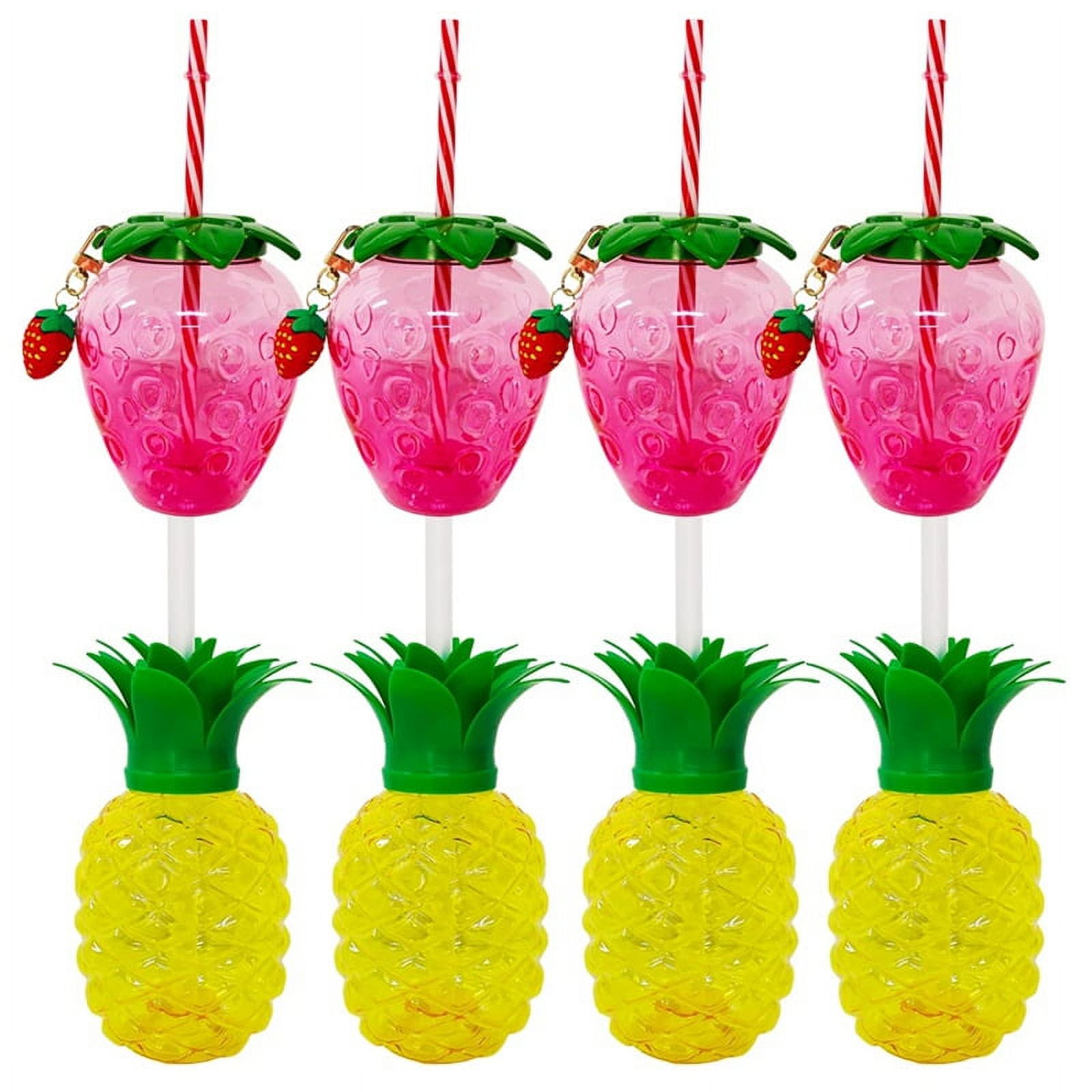 8PCS Pineapple Cups Straw Strawberry Cup with Pendant Decoration Luau Tropical Summer Beach Drinking Cup