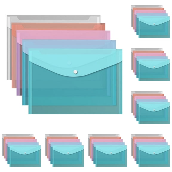 8PCS Plastic Envelopes, Plastic Folders for Documents, Poly Folders with Snap Closure for Office Supplies