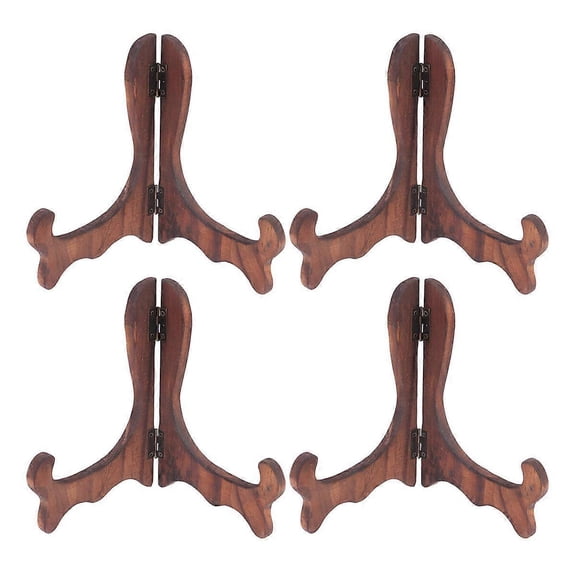 8PCS Plate Tea Cake Display Stand Tea Biscuit Dish Easel Rack Desktop Display Holder for Home Party Shop - Size L (Burned Pine Color)