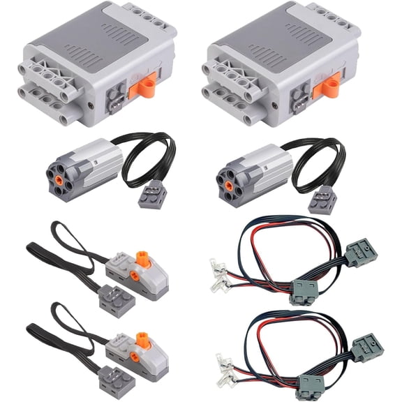 8PCS Power Functions Motor Set Compatible with Lego Technic Car, Include 2 x AA Battery Box, 2 x Control Switch, 2 x Light Set, 2 x M-Motor