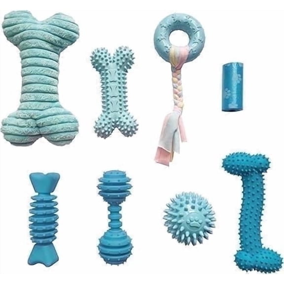 PetLike 8 Pack Puppy Teething Toys Set, Soft Gentle Interactive Dog Toys for Small Puppies (Blue)