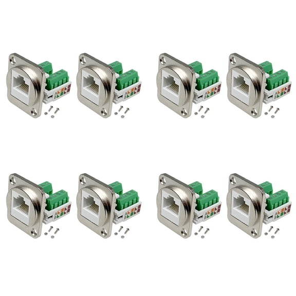 8PCS RJ45 Panel Mount Screw Terminal Adapter, RJ45/8P8C Female Panel Mount Connector, RJ45 Solderless Terminal Extender,8x RJ45 Panel Mount Screw Terminal Adapter,Silver