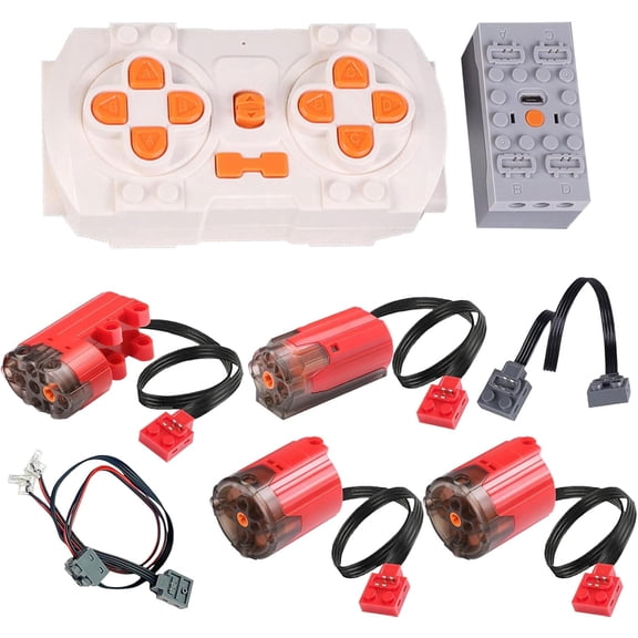 8PCS Red Upgraded Power Functions Motor Set, Include APP Dual Remote Control + Lithium Battery Box + 50CM Extension Cord + Light Set + Servo Motor + 2 x XL-Motor + 1 x M-Motor