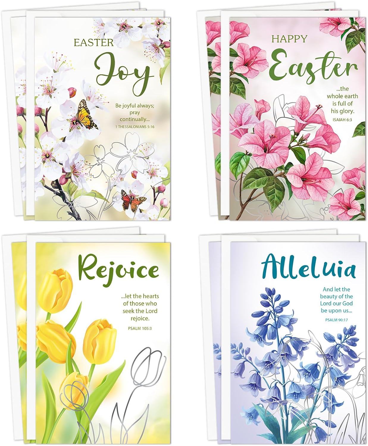 8PCS Religious Easter Joy Cards Value Christian Greeting Card Floral ...