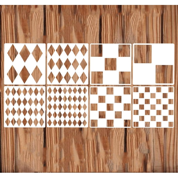 8PCS Reusable Harlequin Checkerboard Stencils Plastic Art Craft Circle Pattern Templates DIY Stencil for Painting Wall Wood Cabinet Pillows Card Making Home Decor