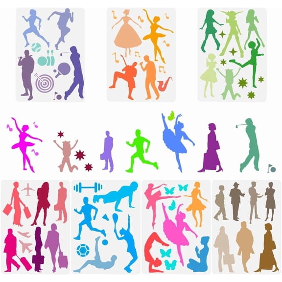 8PCS Reusable Painting Figure Templates Set White Plastic Sport Boys Ballet Dancer Girls Paint Stencils Large Human Paint Template