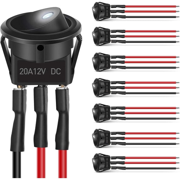 8PCS Round Rocker Switches 12V 24V 20A White LED Toggle swtiches SPST ...