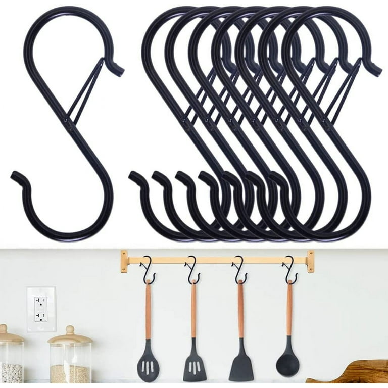 8pcs S Hooks for Hanging - S Shaped Hooks for Kitchen Utensil and Closet Rod - Black S Hooks for Hanging Plants, Pots and Pans, Bags - Heavy Duty