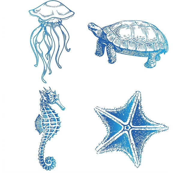 8PCS Sea Animal Window Decals Static Sea Turtles Glass Sliding Door Sticker Clings Waterproof Vinyl Film Ocean Bedroom Bathroom Decals for Prevent Stop Birds Dogs Pets Strikes