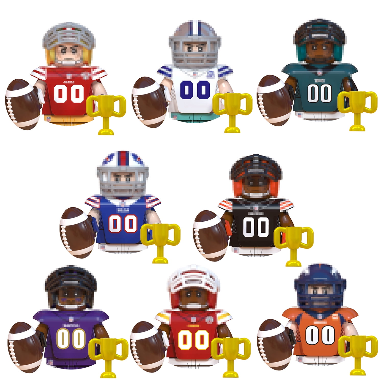 8PCS/Set Football Star Minifigures Building Blocks Toys Football Player Action Figures Stitching