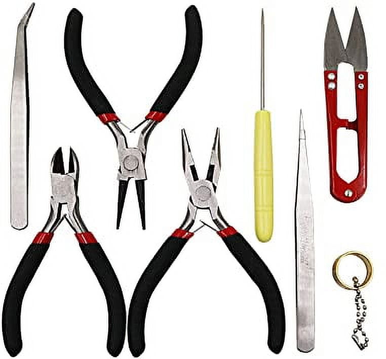 SHANGNIULU 8PCS Jewelry Repair Tool Kit Pliers, Wire Cutter, Scissor, Tweezers, Hook Needle