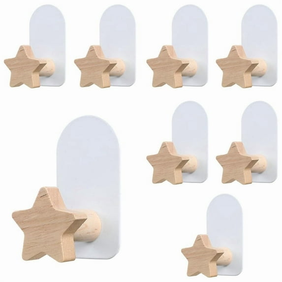 8PCS Shaped Hooks,Kids Room Decorative Hooks, Wood Coat Hooks, Adhesive Mounted Wall Hook for Hanging Coat Clothes,B