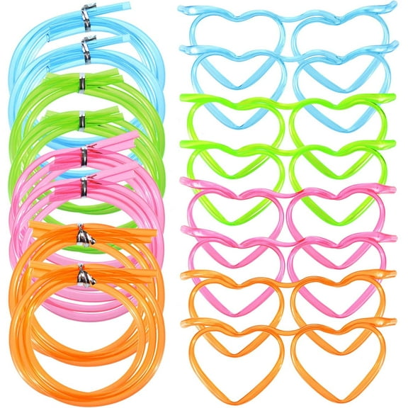 8PCS Silly Straw Glasses, Reusable Fun Loop Drinking Straw Eye Glasses, Novelty Eyeglasses Straw for Party Annual Meeting Parties Birthday (4 Colors)