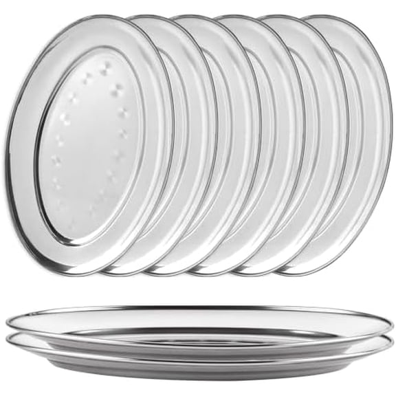 8PCS Sizzle Platter for Serving Food Large Serving Trays for Party Buffet Oval Serving Platter Set Silver Tray Decorative Metal Tray Stainless Steel Tray Long Sizzler Plates for Sushi Snack
