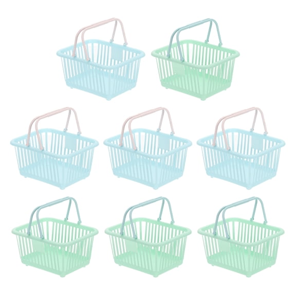 8PCS Small Plastic Basket,Mini Storage Basket Grocery Tiny Shopping Baskets with Handle Organizer Filtered Water for Organizing Toys Fruits Veggies Snacks, Blue Green
