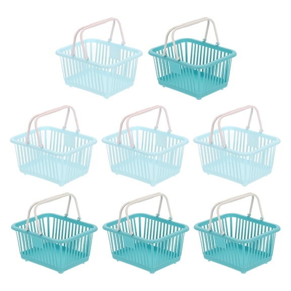 8PCS Small Plastic Basket,Mini Storage Basket Grocery Tiny Shopping Baskets with Handle Organizer Filtered Water for Organizing Toys Fruits Veggies Snacks, Blue Cyan