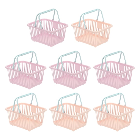 8PCS Small Plastic Basket,Mini Storage Basket Grocery Tiny Shopping Baskets with Handle Organizer Filtered Water for Organizing Toys Fruits Veggies Snacks, Pink Purple