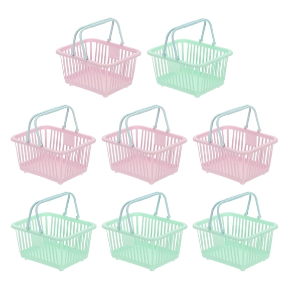 8PCS Small Plastic Basket,Mini Storage Basket Grocery Tiny Shopping Baskets with Handle Organizer Filtered Water for Organizing Toys Fruits Veggies Snacks, Purple Green