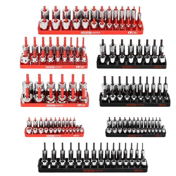 8PCS Socket Organizer Tray Set, 1/4", 3/8" and 1/2" Drive Deep and Shallow SAE & Metric Socket Trays, Socket Holders for Toolboxes