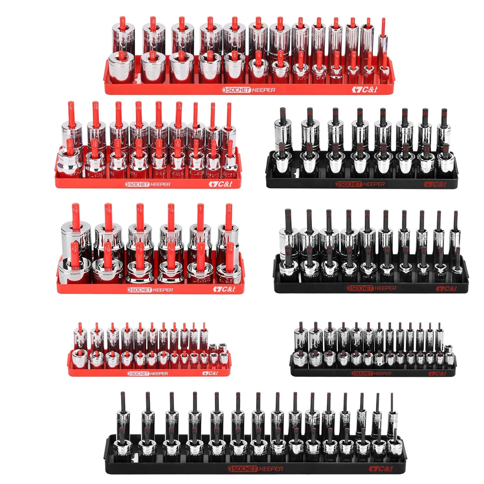 8PCS Socket Organizer Tray Set,SAE & Metric Socket Trays, 1/4
