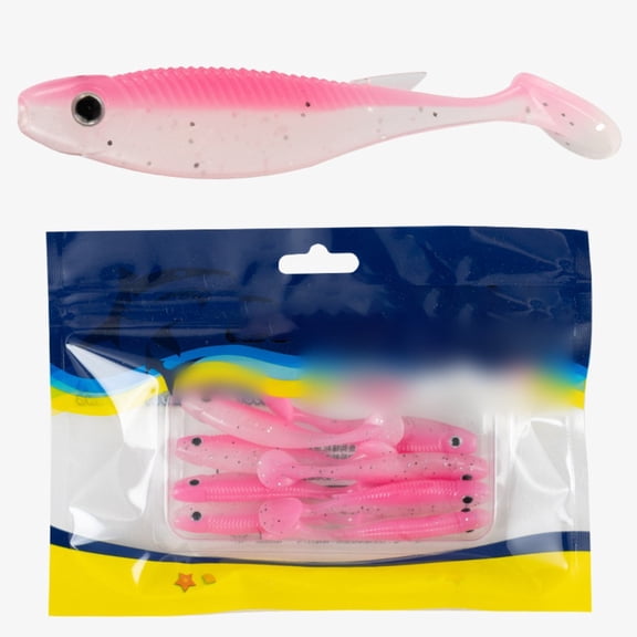 8PCS Soft Fishing Lures 6.5cm T-Tail With 3D Eyes, PVC Pike Baits For Predator Fishing Zander Bass, Realistic Swimbaits Set(Pink)