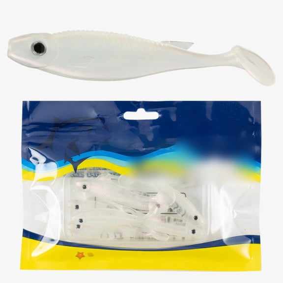 8PCS Soft Fishing Lures 6.5cm T-Tail With 3D Eyes, PVC Pike Baits For Predator Fishing Zander Bass, Realistic Swimbaits Set(White)