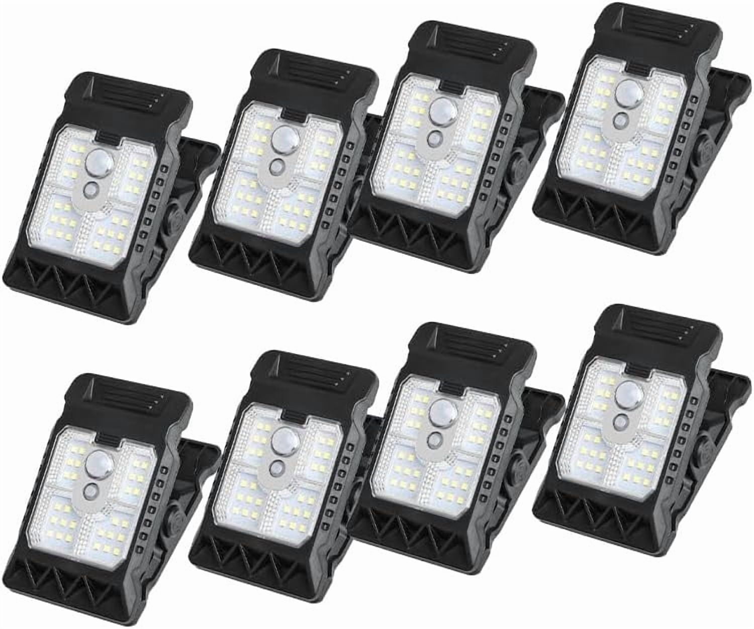 8PCS Solar Clip Light with Motion Sensor, Portable Outdoor LED 10-30 m Detection ABS Weatherproof for Camping Garden Adjustable Rechargeable