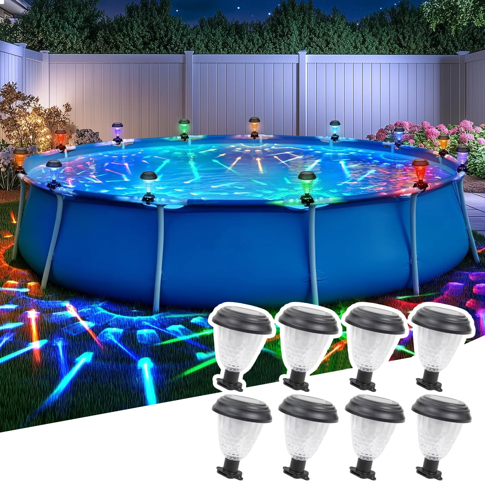 Focxoio 8PCS Solar Pool Lights, RGB Color Changing, IP65 Waterproof, Above Ground Pool ...