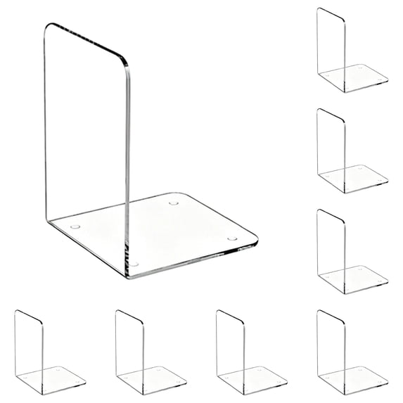 8PCS Square Clear Book Ends, Acrylic Bookends for Shelves, Non-Slip Bookend Decorative for Heavy Duty Book, Books Holder Stopper, Bookshelf Dividers Books Organizer for Office Home