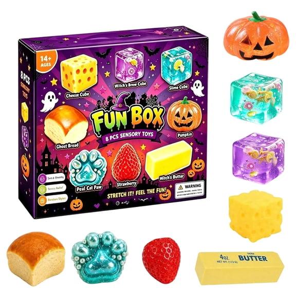 8PCS Squishy Fun Box, Mystery Box Fun Set Pack, Soft Fidget Toys Slow Rising Stress Ball for Anxiety Stress Party Favors