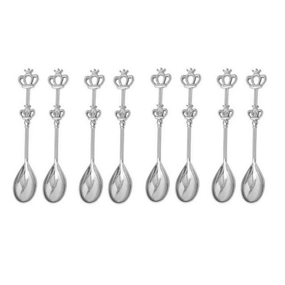 8PCS Stainless Steel Coffee Cake Spoon Crown Spoons Small Teaspoon for Ice-Cream, Soup, Salt, Sugar(Silver)