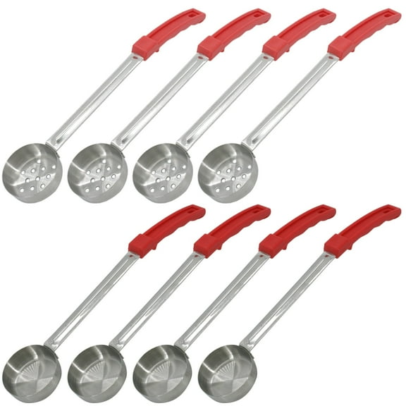 8PCS Stainless Steel Serving Spoons, 4PCS Slotted Spoons for Cooking and 4PCS Ladles, Long Handle Hot Pot Kitchen Utensils, Non-Slip Grip for Home Kitchen