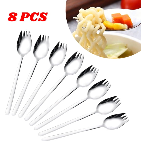 8PCS Stainless Steel Sporks for Everyday Use With Long Handle Dessert Salad Ice Cream Spoons Fork Reusable
