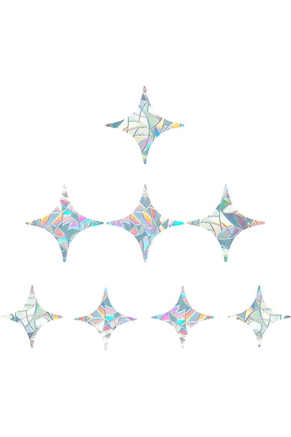 8PCS Star Static Window Clings Anti-Collision Prevent Bird Glass Decals Stickers Alert Decals Non Adhesive Prismatic Vinyl Film Deflectors Ring Sun Catcher for Prevent Stop Birds 1set