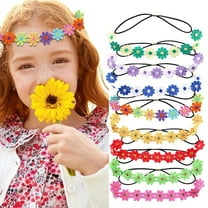 8PCS Sunflower Headband Hippie,Sunflower Hair Wreath,Elastic Floral Headband,Fabric Floral Headpiece for Party Gift Travel Wedding Festivals(Random Color)