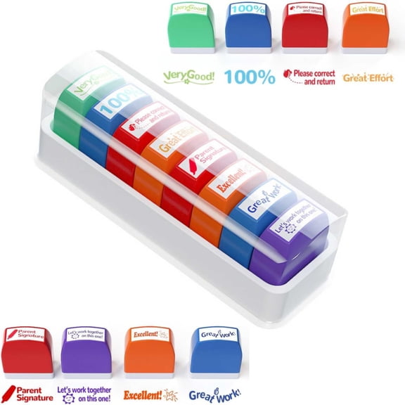 8PCS Teacher Stamps for Classroom Grading Parent Signature Self-Inking Stamp Set for Teachers Appreciation Gifts for Women with Motivational Encouraging Back to School Homeschool & Teacher Supplies