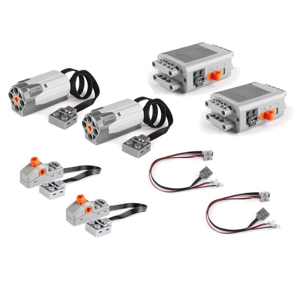 8PCS Technic Power Function Motor Building Block Parts Programming 2 Medium Motor, 2 Battery Box, 2 Light Cable, 2 Power Function Switch STEM TECHNIC Wedo EV3