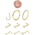 thumbnail image 1 of 8PCS Titanium Nose Rings Stud, Gold Nose Ring for Women Men Hypoallergenic Nostril Hoops L Shape Nose Studs Corkscrew CZ Nose Piercing Jewelry Silver 18G & 20G Nose Ring Studs 2/2.5/3mm, 1 of 6