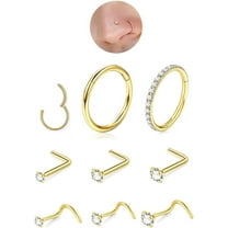 8PCS Titanium Nose Rings Stud, Gold Nose Ring for Women Men Hypoallergenic Nostril Hoops L Shape Nose Studs Corkscrew CZ Nose Piercing Jewelry Silver 18G & 20G Nose Ring Studs 2/2.5/3mm