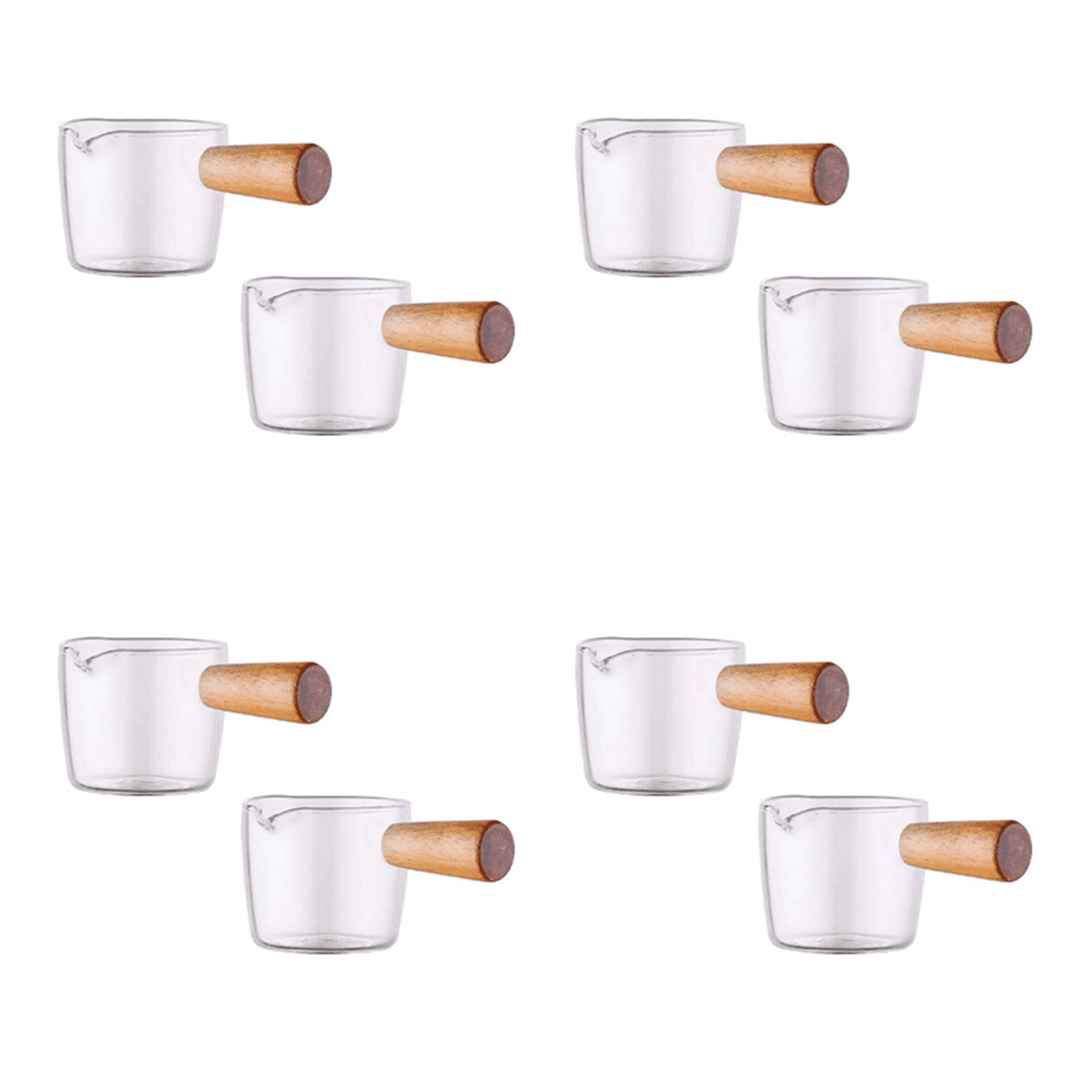 8PCS Transparent Glass Creamer with Wooden Handle, Mini Coffee Milk Creamer Pitcher. 50Ml
