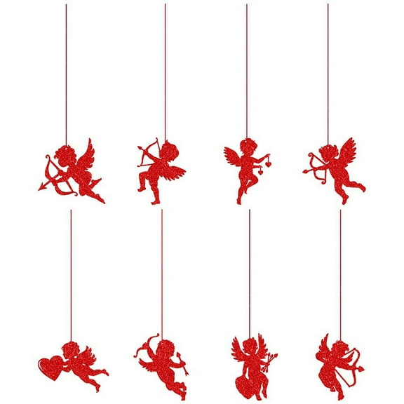 8PCS Valentine’s Day Cupid Hanging Decorations, Red Cupid Pendants for Wedding Party, Romantic Valentine Holiday Hanging Decor