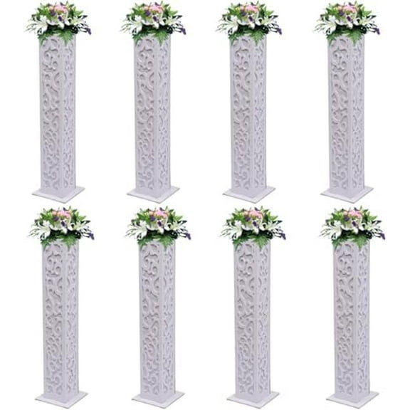 8PCS Wedding Flower Column White PVC Carved Pillars with LED Lights, 47" Tall Decoration Flower Stand Roman Wedding Columns for Wedding Birthday Party Decorations$$Home Decor, Kitchen, & Other