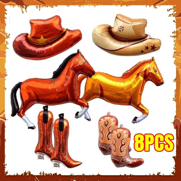 8PCS Western Balloons, Western Cowgirl Cowboy Party Balloons,Cowgirl Bachelorette Party Decorations Cowgirl Boot Hat Horse Foil Balloons for Western Rodeo Birthday Party Supplies