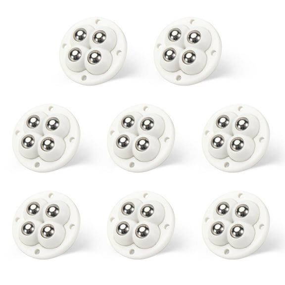 8PCS White Self Adhesive Caster Wheels Mini Swivel Wheels Stainless Steel Paste Universal Wheel Heavy Duty 360 Degree Rotation Sticky Pulley for Storage Box Furniture Trash Can