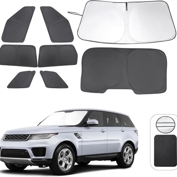 8PCS Windshield Sun Shade Custom Fit for 2014-2022 Land Rover Range Rover Sport Accessories Foldable Sunshade Side Rear Window Shade Cover Full Set Privacy Protection Keeps Car Cool