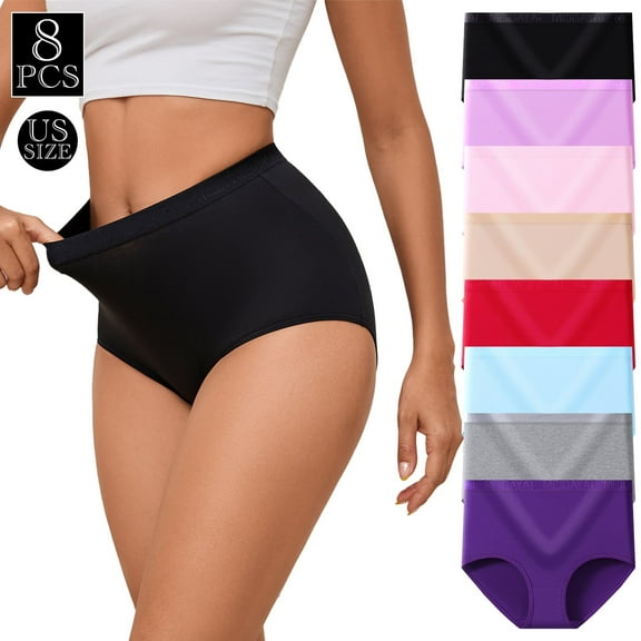 8PCS Women's Panties High-Waisted Women's Cotton Panties Soft Full Coverage Panties (Regular And Plus-Size)