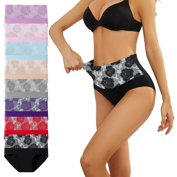 8PCS Womens High Waisted Tummy Control Underwear C Section Underwear Soft Cotton Panties Full Coverage Briefs