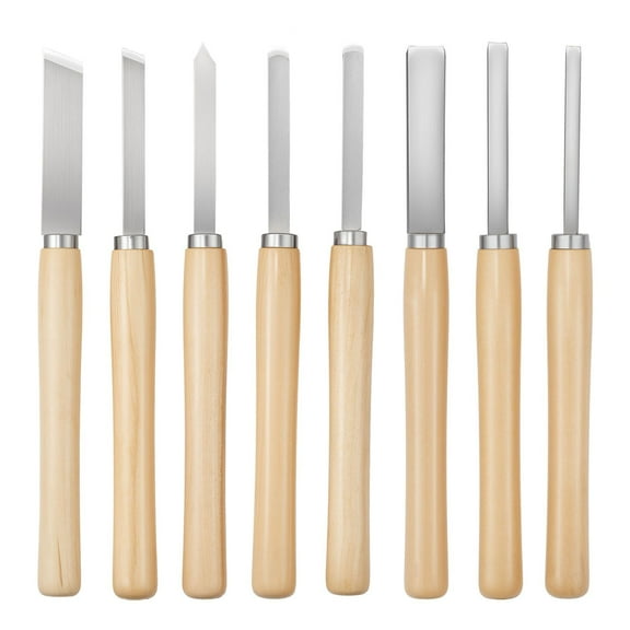 8PCS Wood Lathe Chisel Set with Carbon Steel Blades, Skew Chisel, Parting Tool, Gouges, and Round Nose Woodturning Tools for Beginners and Professionals in Woodworking Projects