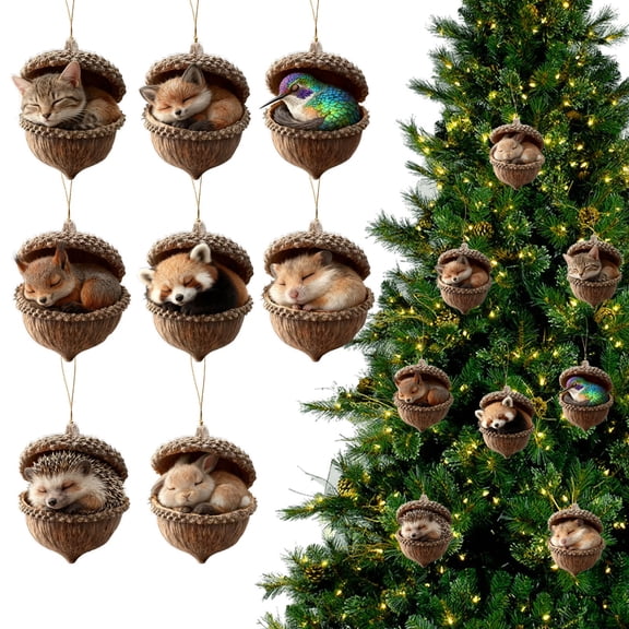 🌲 8PCS Woodland Animal Acorn Christmas Ornaments – Rustic Forest-Themed Acrylic Hanging Decorations, Cozy Nature-Inspired Holiday Décor 2025, Personalized Gifts