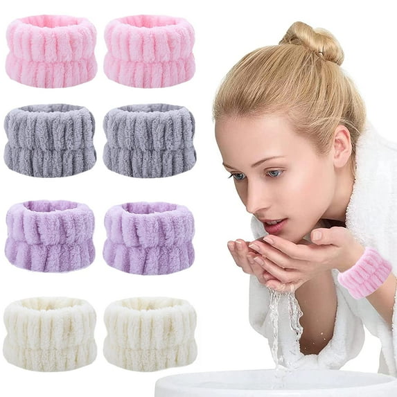 8PCS Wrist Towels Wash Bands Spa Face Washing Wristbands Microfiber Sweatbands Hand Washbands Sweat Bands for Women Girls Kids